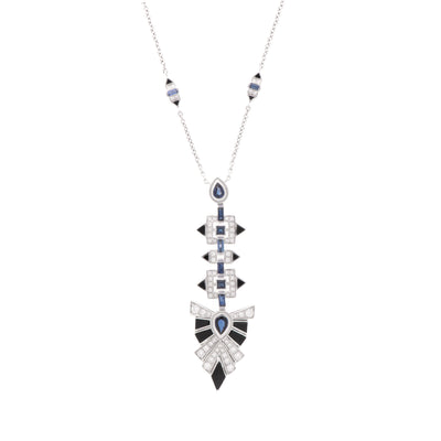 VISTA White Gold Rays thick Diamond Pendant With Natural Blue Sapphire