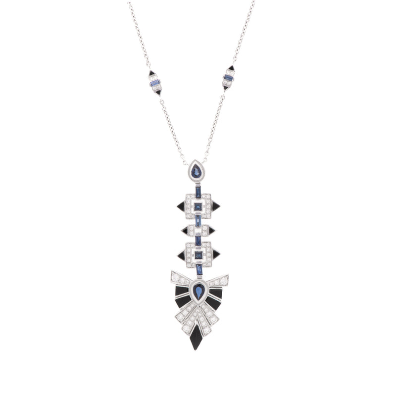 VISTA White Gold Rays thick Diamond Pendant With Natural Blue Sapphire