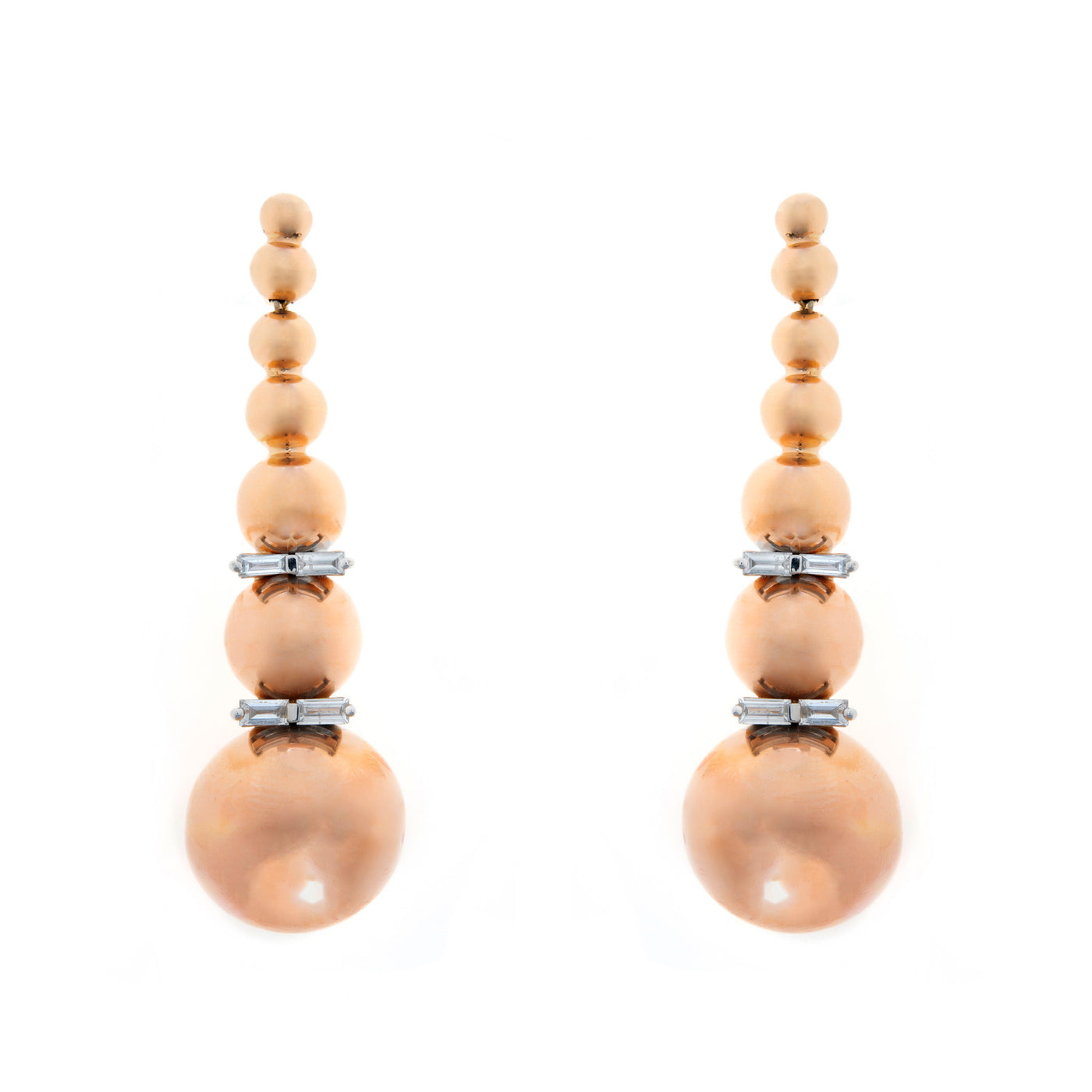 Soit Belle Rose Gold Unusual Size Ball With Baguette Diamond Earring