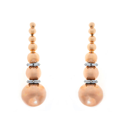 Soit Belle Rose Gold Unusual Size Ball With Baguette Diamond Earring