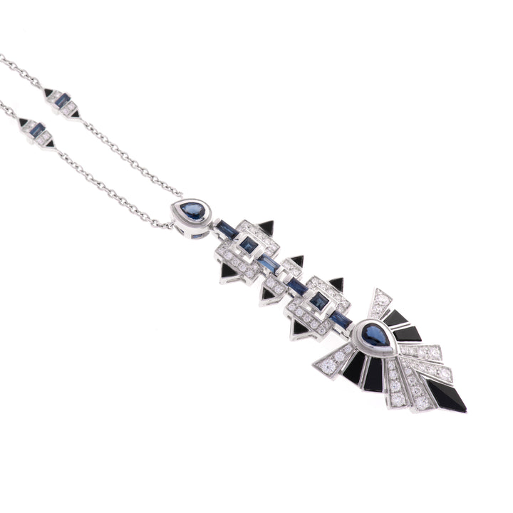 VISTA White Gold Rays thick Diamond Pendant With Natural Blue Sapphire