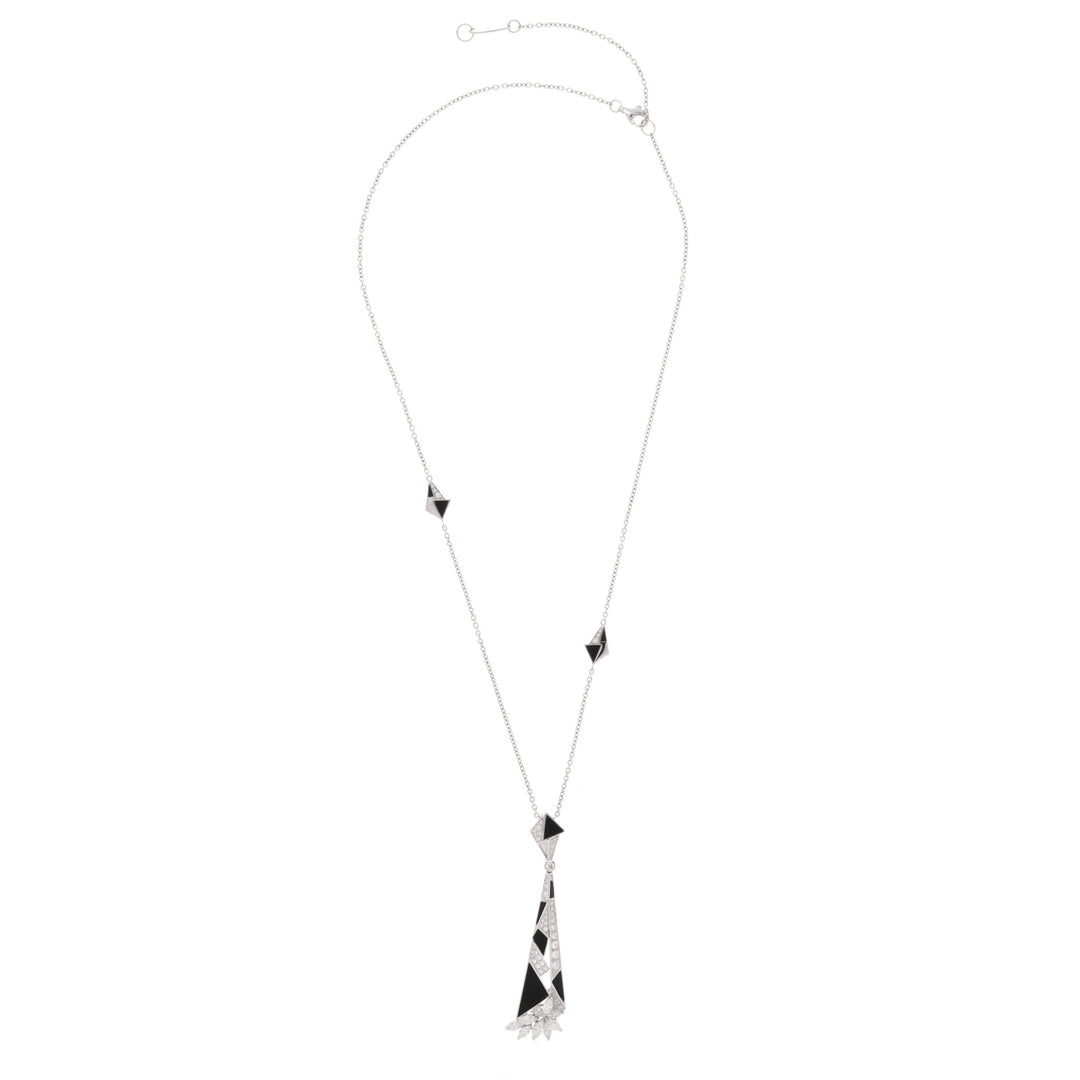 VISTA White Gold Pointed with marquise Diamond Pendant With Black Onyx