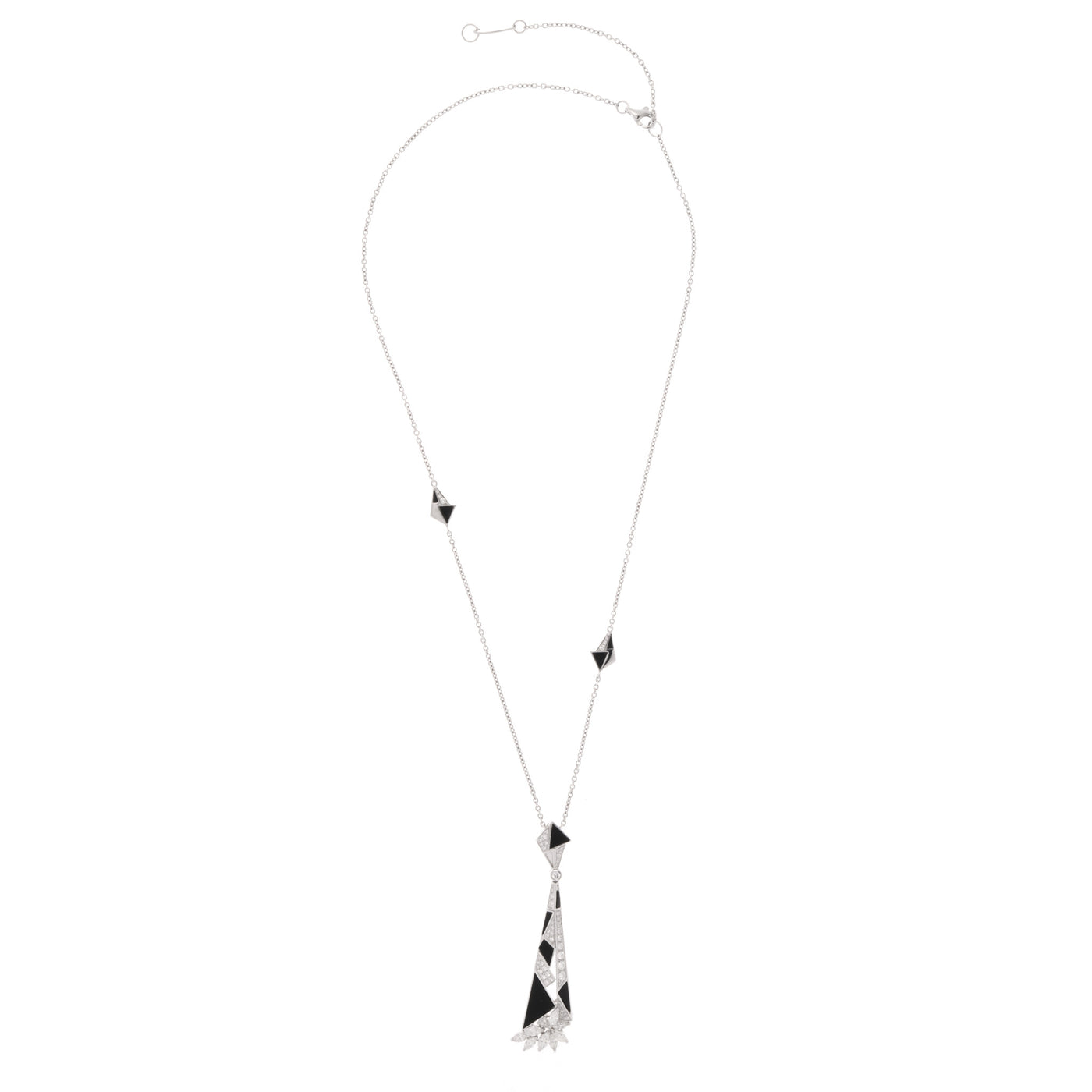 White Gold Pointed with marquise Diamond Pendant With Black Onyx