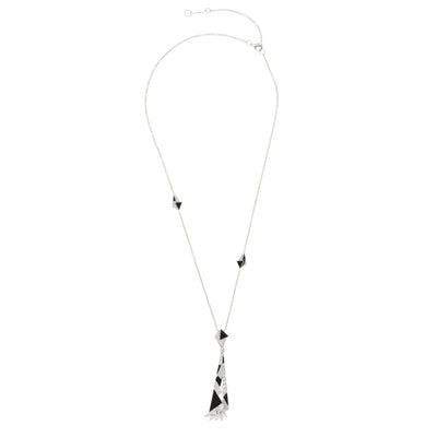 White Gold Pointed with marquise Diamond Pendant With Black Onyx