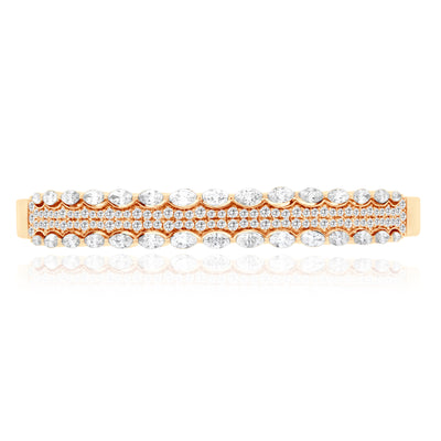 ETOILE Yellow Gold Diamond Bangle With 2 line of marquise and Round Diamonds