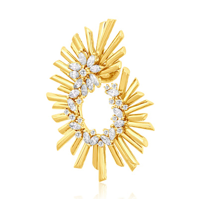 Soit Belle Yellow Gold Diamond Bangle With 2 line of marquise and Round Diamonds