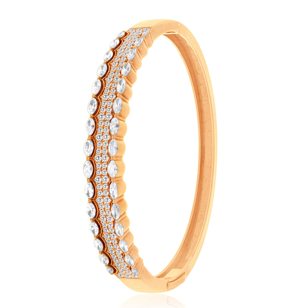 ETOILE Yellow Gold Diamond Bangle With 2 line of marquise and Round Diamonds