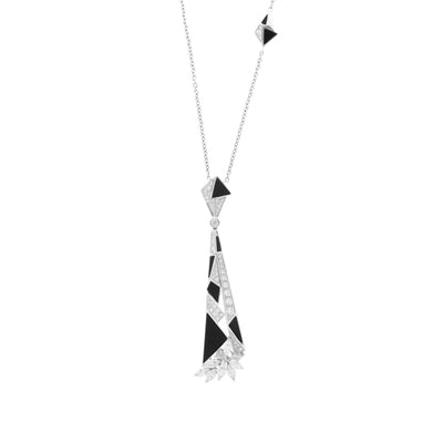 VISTA White Gold Pointed with marquise Diamond Pendant With Black Onyx