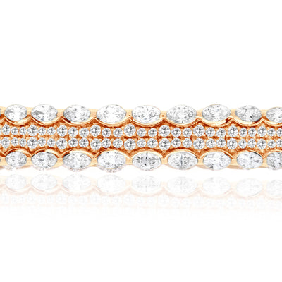 ETOILE Rose Gold Diamond Bangle With 2 line of marquise and Round Diamonds