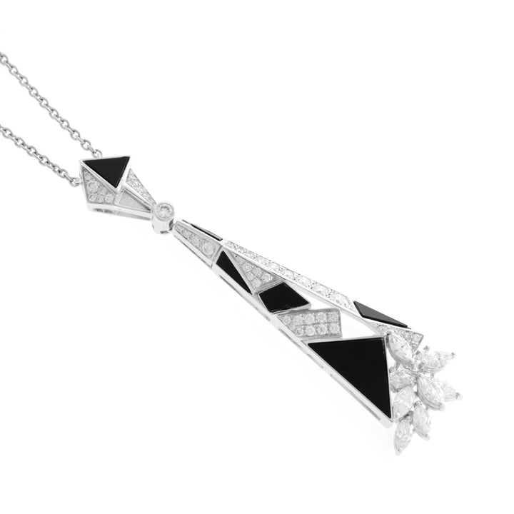 VISTA White Gold Pointed with marquise Diamond Pendant With Black Onyx