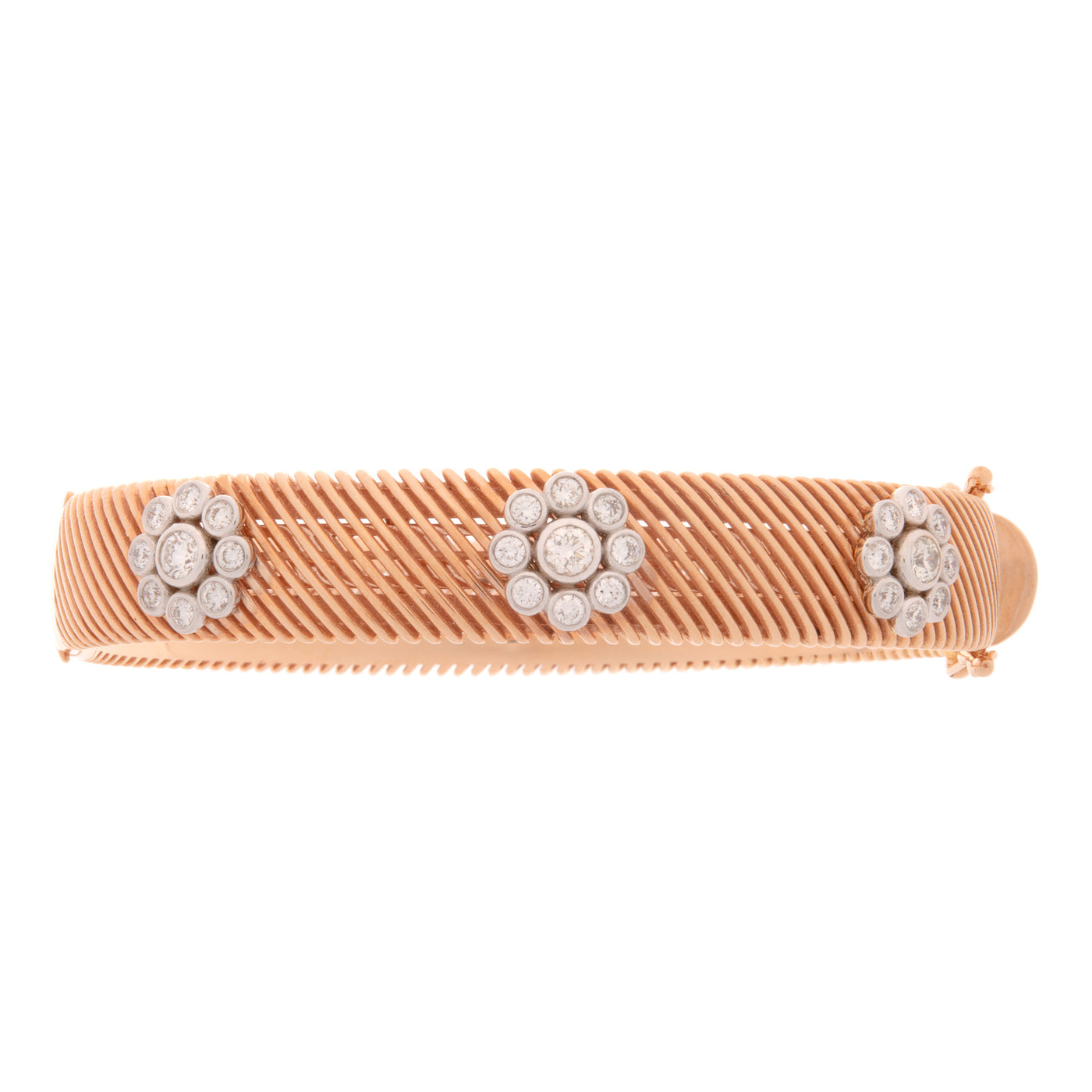 Rose Gold Vintage With Three Scattered Flower Diamond Bangle