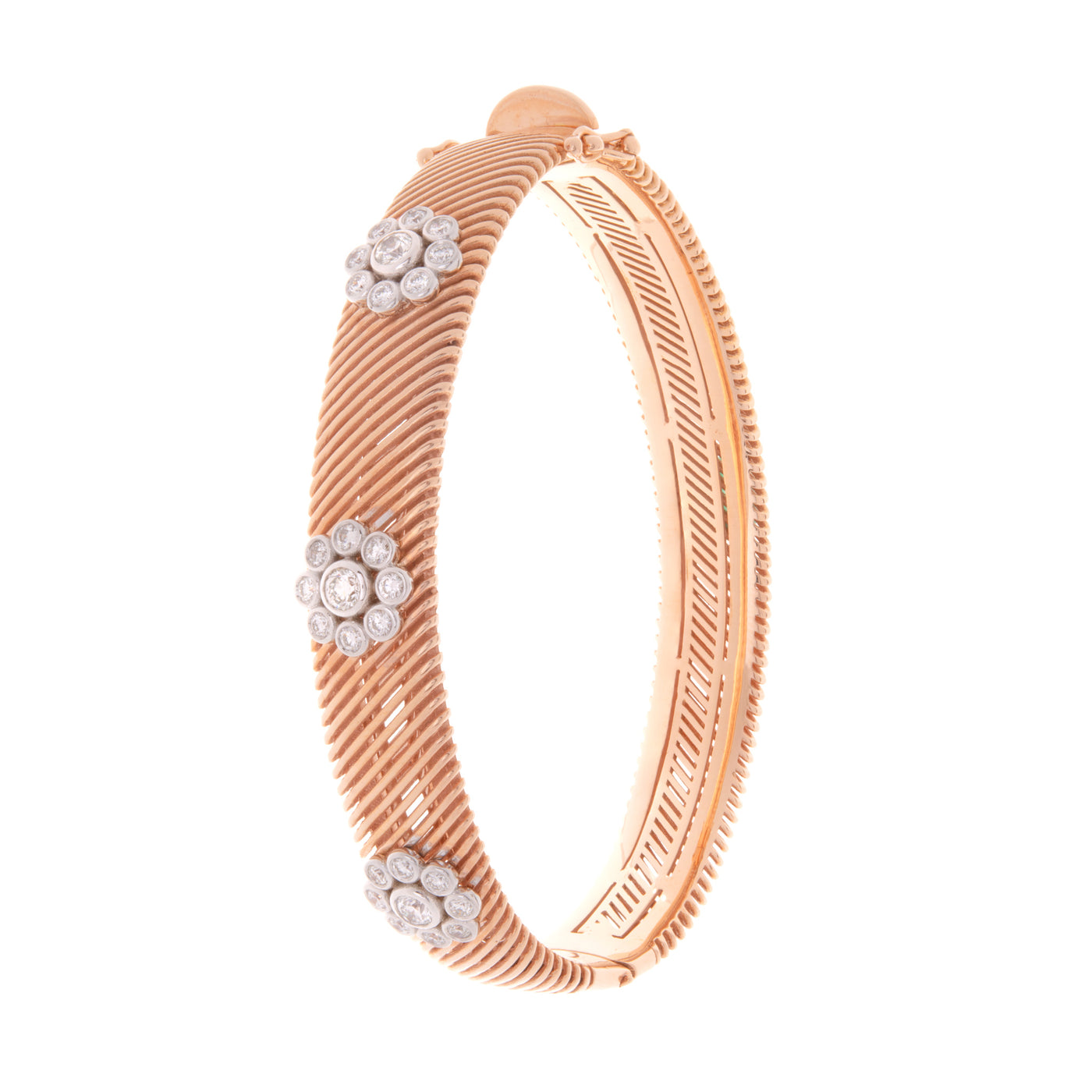 Soit Belle Rose Gold Vintage With Three Scattered Flower Diamond Bangle