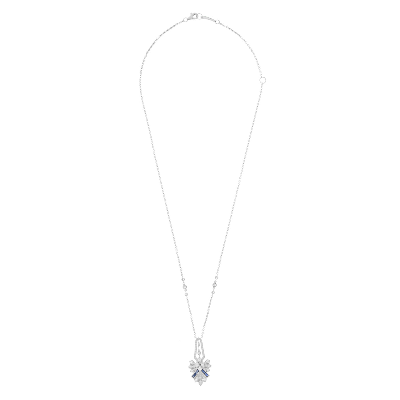 White Gold Diamond Rays Pendant With Natural Blue sapphire