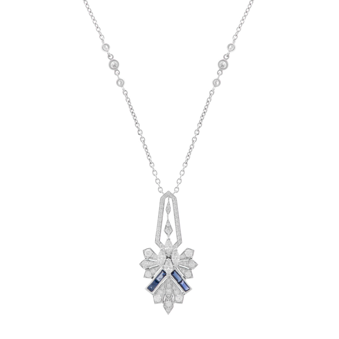 VISTA White Gold Diamond Rays Pendant With Natural Blue sapphire
