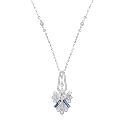 VISTA White Gold Diamond Rays Pendant With Natural Blue sapphire