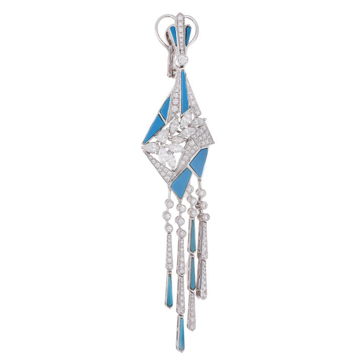 VISTA White Gold pointed tassel Diamond Earrings With Natural turquosie