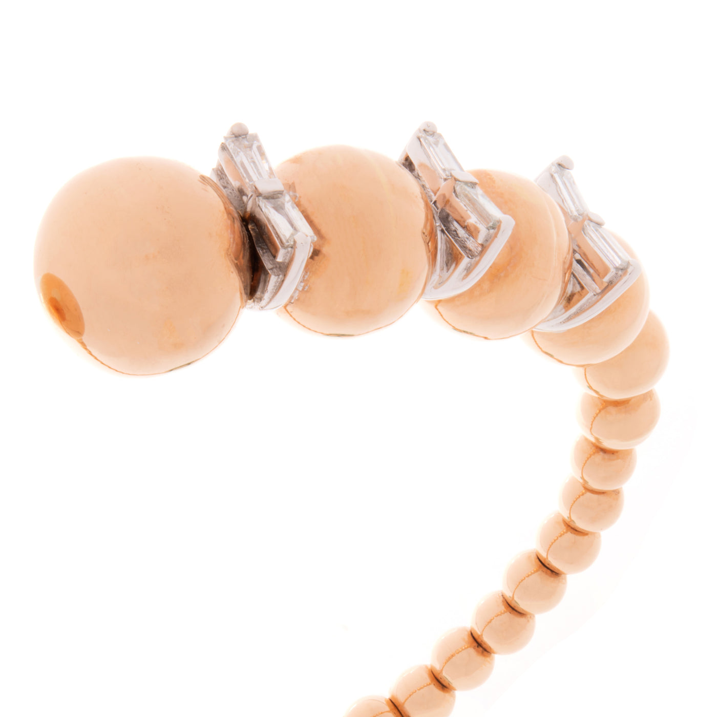 Rose Gold Unusual Size Ball With baguette Diamond Bangle