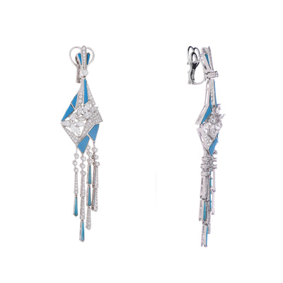 VISTA White Gold pointed tassel Diamond Earrings With Natural turquosie