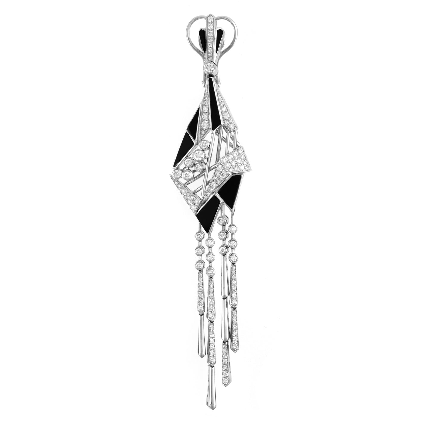 Soit Belle White Gold Pointed Tassel Diamond Earrings With Black Onyx: Bold and Chic