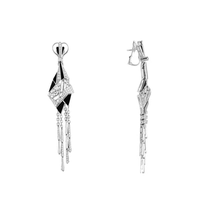 VISTA White Gold pointed tassel Diamond Earrings With Black onyx VISTA White Gold pointed tassel Diamond Earrings With Black onyx