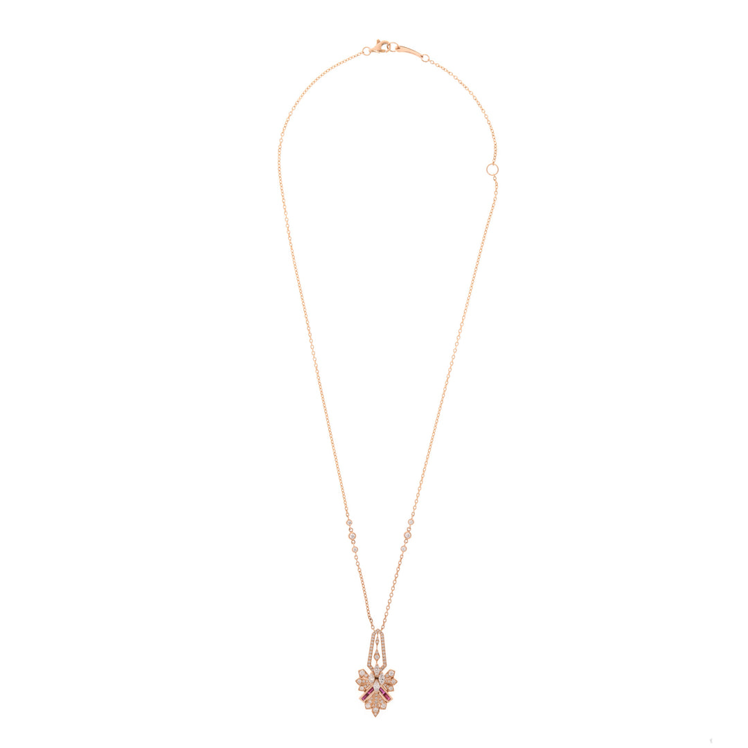 VISTA Rose Gold Diamond Pendant Rays With Natural Ruby