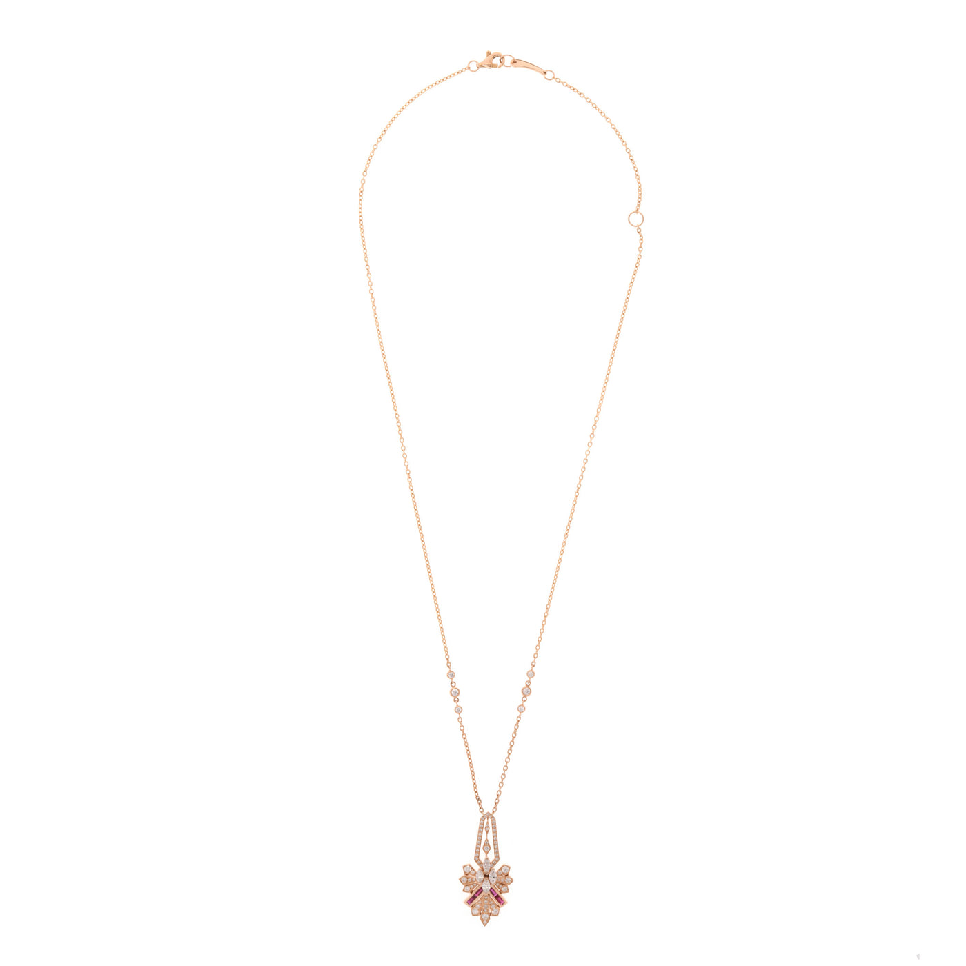 Rose Gold Diamond Pendant Rays With Natural Ruby