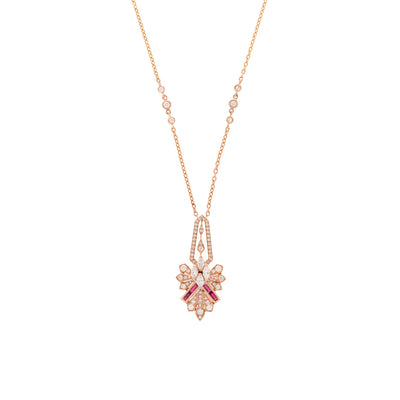 VISTA Rose Gold Diamond Pendant Rays With Natural Ruby