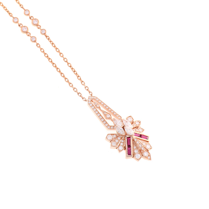VISTA Rose Gold Diamond Pendant Rays With Natural Ruby