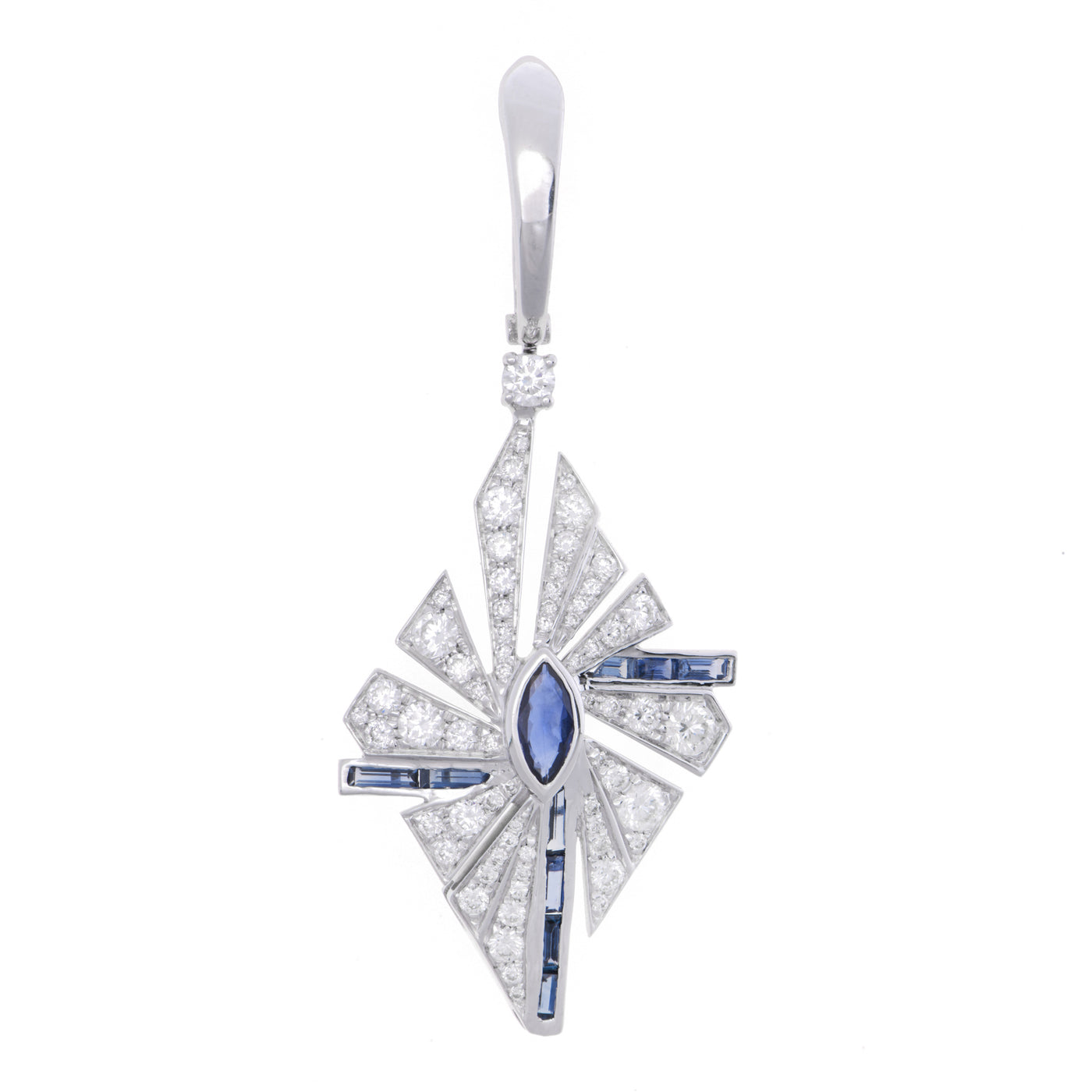 White Gold pointed thick rays Diamond Earrings With Natural Sapphire