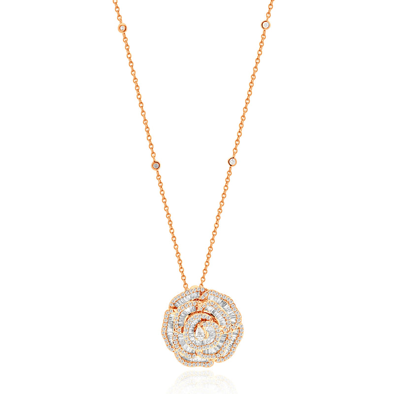 RONZA Rose Gold Flower petal diamond Pendant