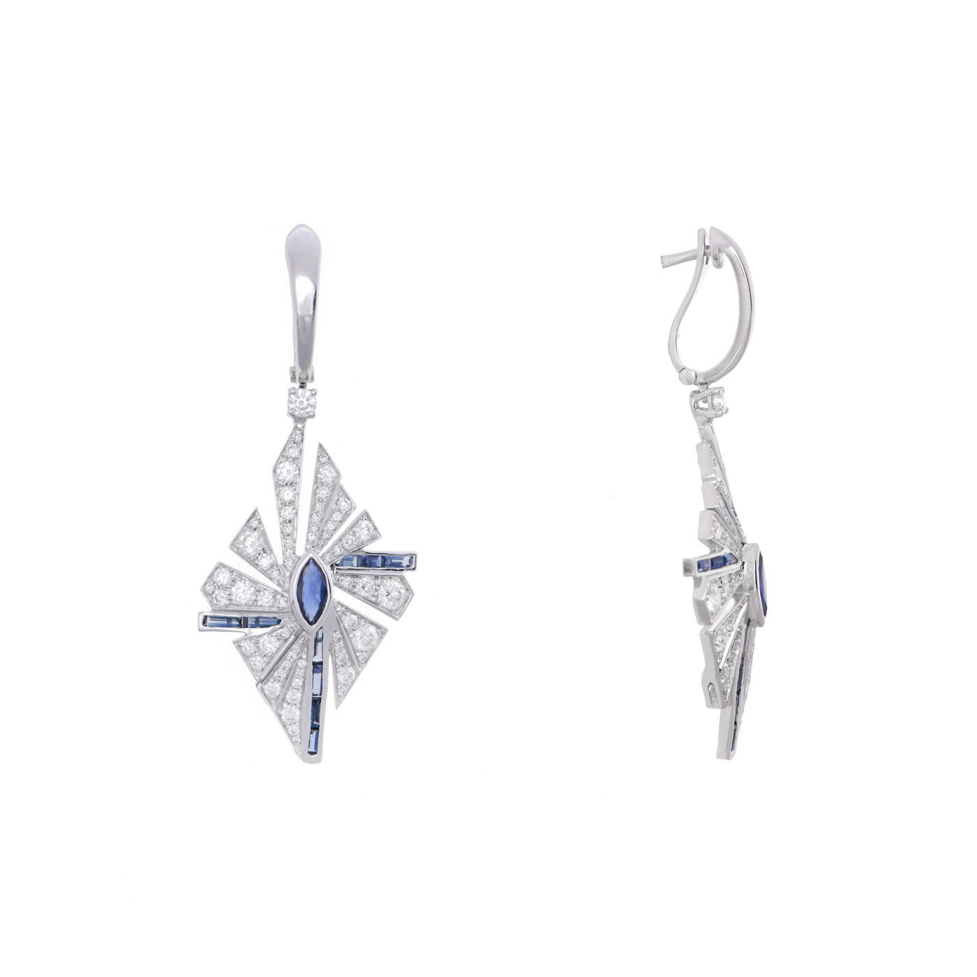 Soit Belle White Gold pointed thick rays Diamond Earrings With Natural Sapphire