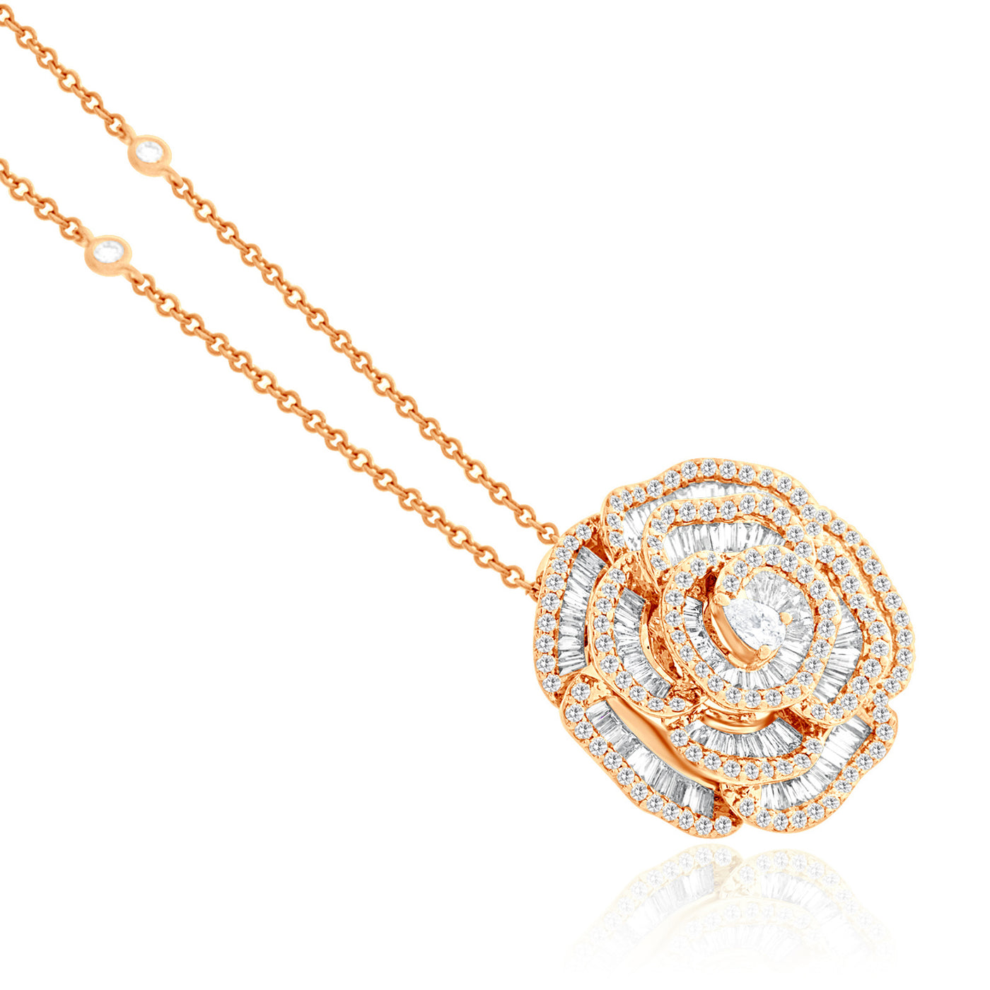 RONZA Rose Gold Flower petal diamond Pendant