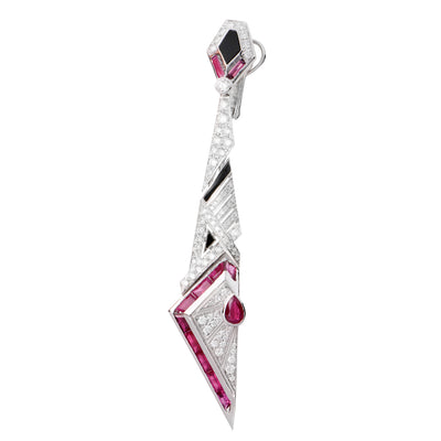 White Gold Long and pointed Diamond Earring With natural Ruby