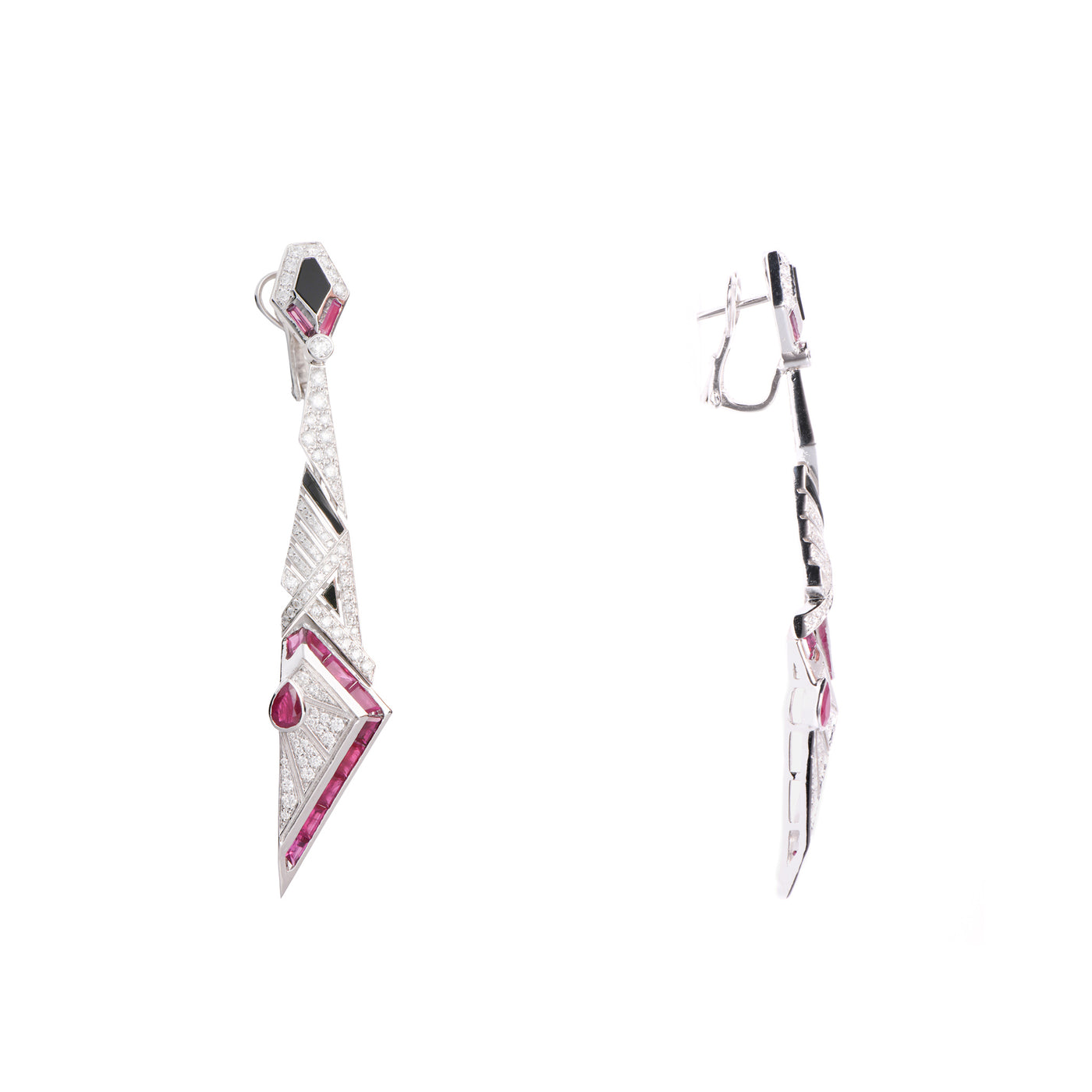 Soit Belle White Gold Long Pointed Diamond Earring With Natural Ruby: Elegance Redefined