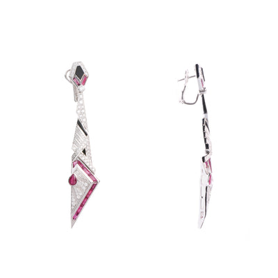 VISTA White Gold Long and pointed Diamond Earring With natural Ruby