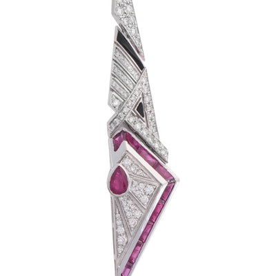 White Gold Long and pointed Diamond Earring With natural Ruby