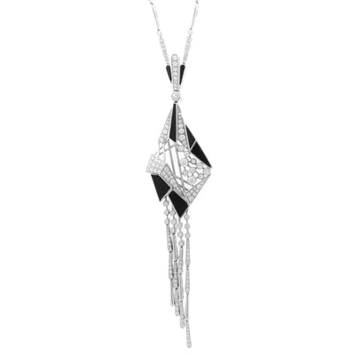 VISTA White Gold pointed Diamond Pendant with tassel and Black Onyx