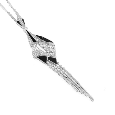 Soit Belle White Gold Pointed Diamond Pendant with Tassel and Black Onyx: Elegant ContrastVISTA White Gold pointed Diamond Pendant with tassel and Black Onyx