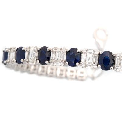 White Gold Diamond With Natural Blue Sapphire Bangle