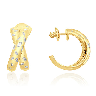 ETOILE Yellow Gold Halfmoon hoop Diamond Earring