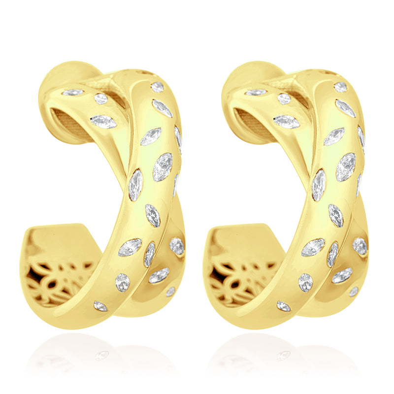 ETOILE Yellow Gold Halfmoon hoop Diamond Earring