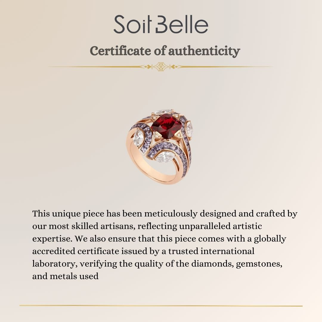 Soit Belle Rose gold diamond ring with vivid Natural spinel