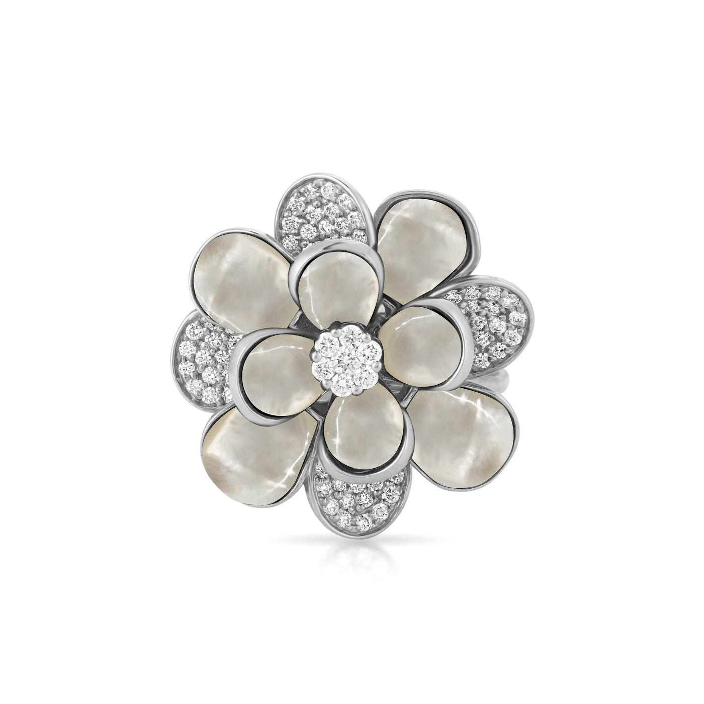 RONZA White Gold Diamond Ring with Mother of Pearl