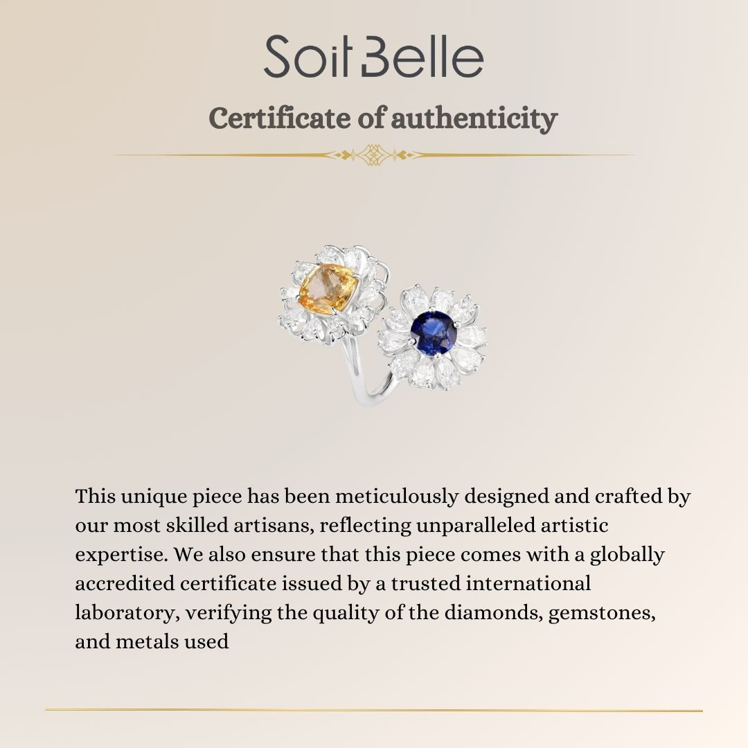 White Gold Diamond 2 Flower Ring With Natural Sapphire by Soit Belle