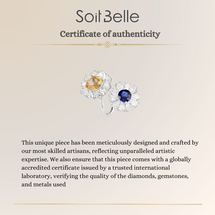 White Gold Diamond 2 Flower Ring With Natural Sapphire by Soit Belle