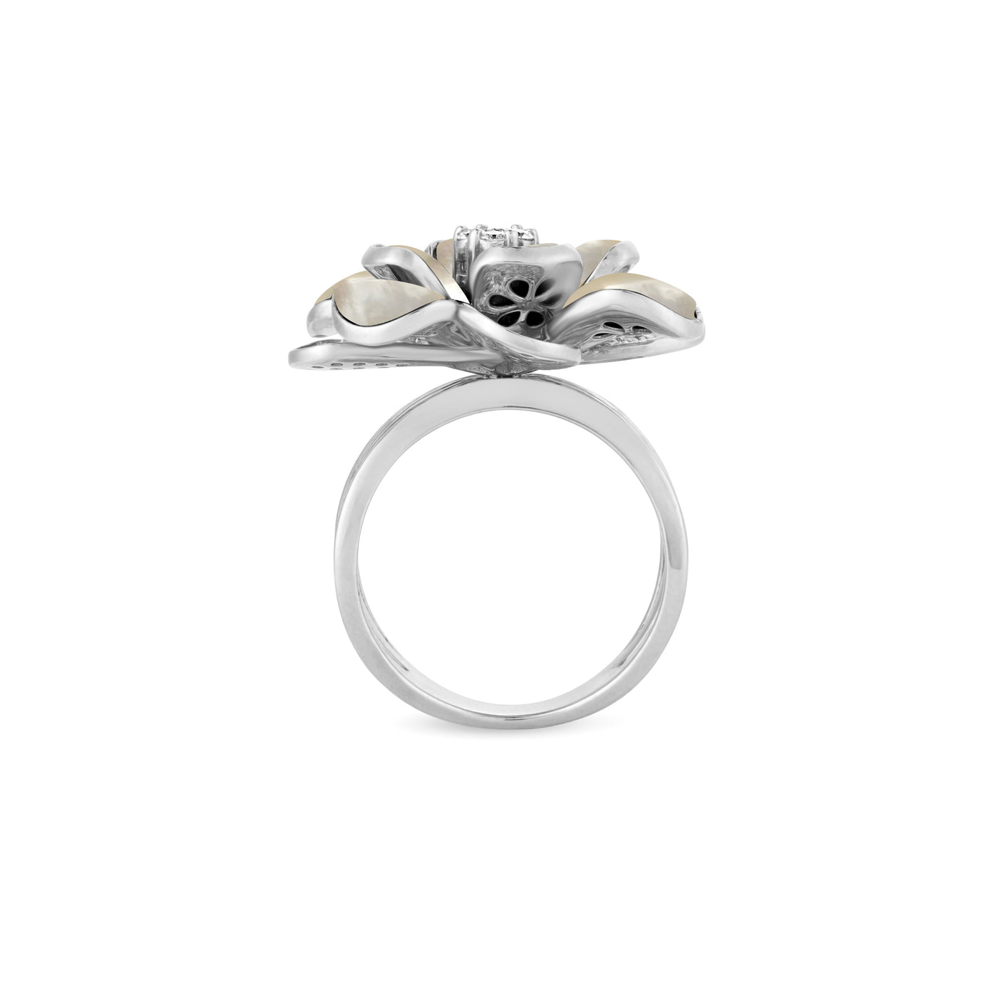 RONZA White Gold Diamond Ring with Mother of Pearl