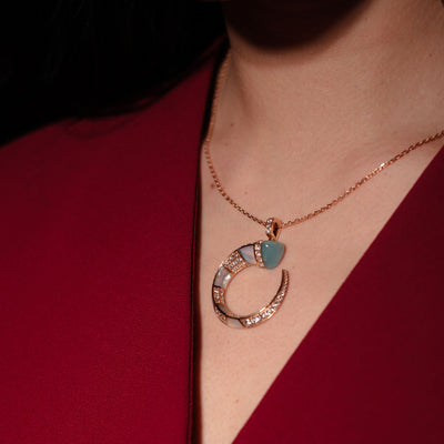 ARTISTRY Rose Gold Diamond Pendant with Natural Chalcedony