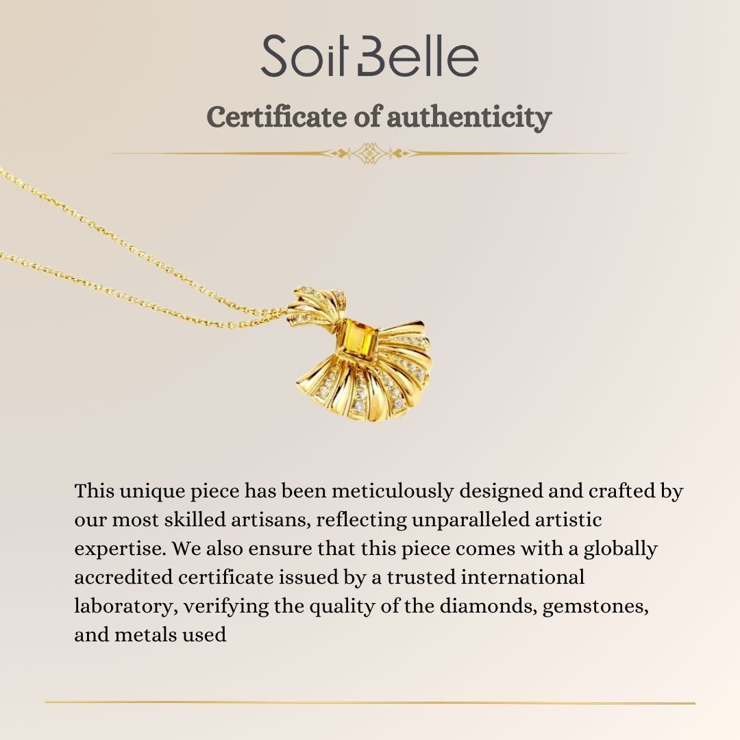 ETOILE Yellow Gold Diamond Pendant With Natural Citrine