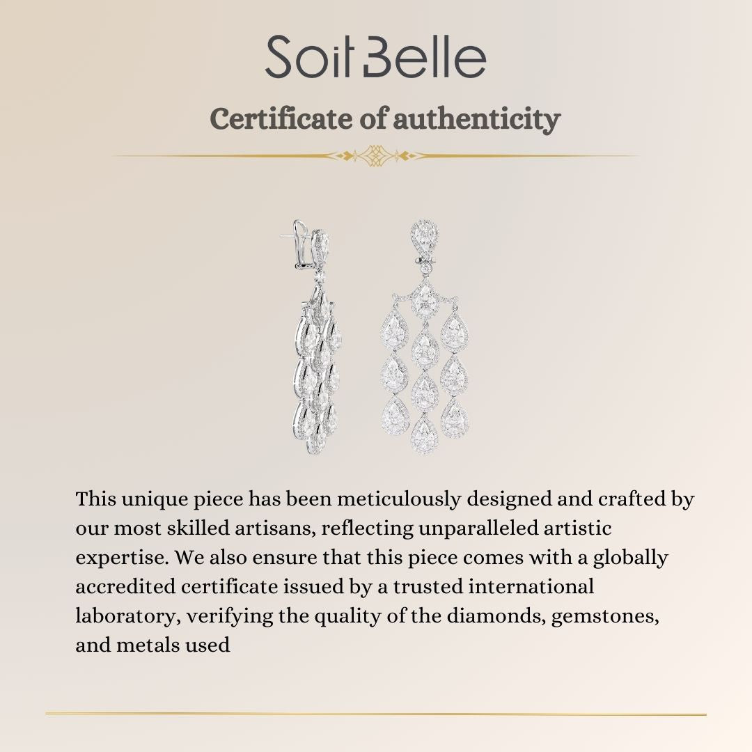 White Gold 3 Lines Diamond Earring