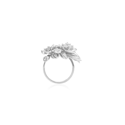 RONZA White Gold Leaves Flower Diamond Ring